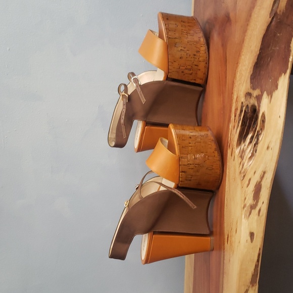 FENDI LEATHER, FABRIC CORK, PLATFORM SHOES US 8.5, 9 - Picture 7 of 16